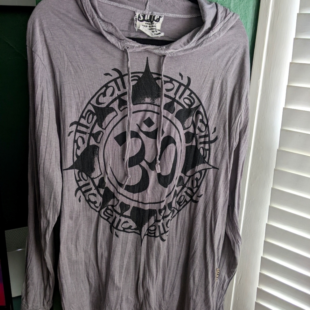 Long sleeve t-shirt OM w/ hood - Gray XL